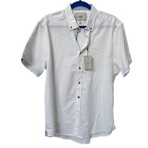 NWT Report Collection White Linen Button Down Shirt Mens L Camp Resort Vacation